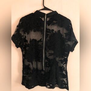 Karen Harman Size Medium black Lace Shear Blouse with collar